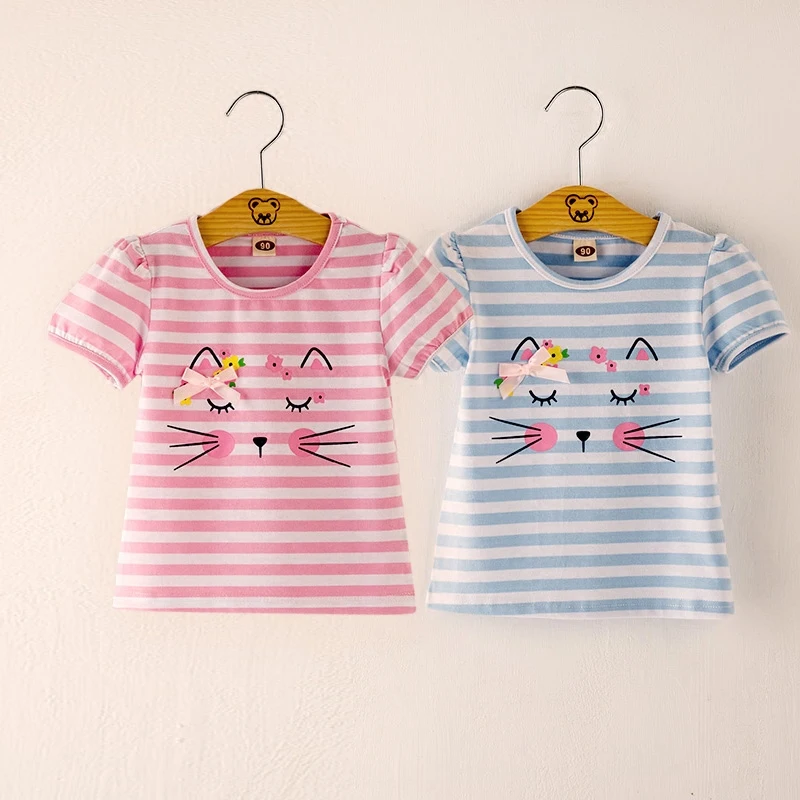 

2017 new summer t-shirt yarn-dyed striped round neck girls on short sleeves