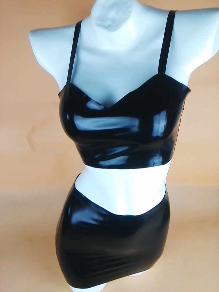 

(LS26)Black Patent Leather Latex Dress Rubber Catsuit Two Piece Suit Sexy Bodysuit Fetish Clubwear short skirt fetish wear