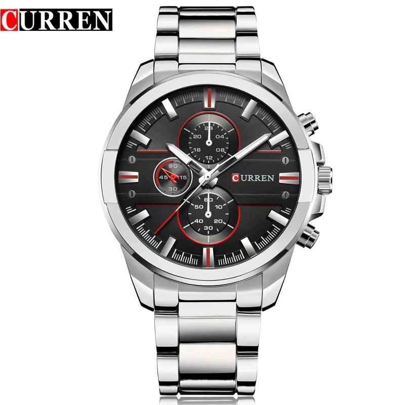 silver black Новинка CURREN, люксовый бренд, мужские полностью стальные деловые наручные часы, мужские повседневные водонепроницаемые часы, кварцевые часы, relogio masculino - Цвет: silver black