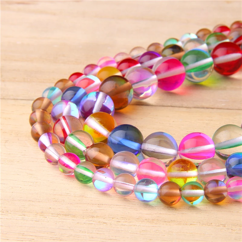 Бисер из натурального круглого синтетического радужного лунный камень 6 10 мм