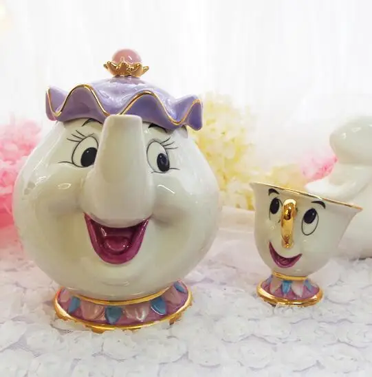 Старый стиль Классическая мультяшная Красавица и чудовище Mrs Potts 18 K позолоченная