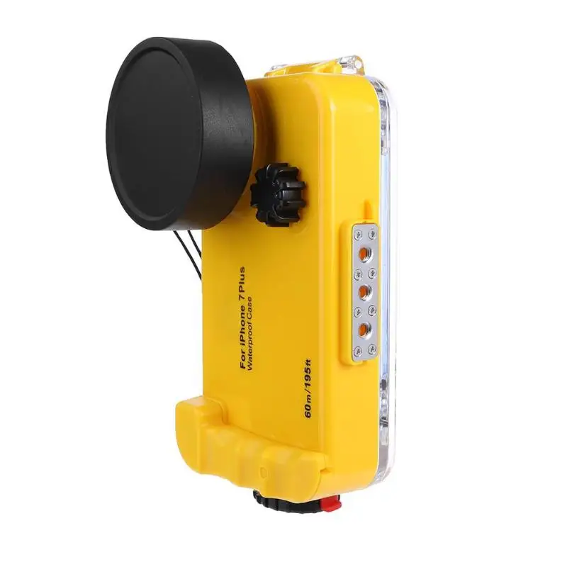Yellow ALLOET IPX8 водонепроницаемый чехол для iPhone 7 Plus 60 м/196FT подводный Дайвинг чехол для мобильного телефона чехол для объектива Рыбий глаз для iPhone 7 Plus - Цвет: Yellow