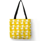 Женская сумка с геометрическим рисунком, льняная многоразовая сумка-тоут с принтом ежа, кошки, желтого, красного, коричневого цветов