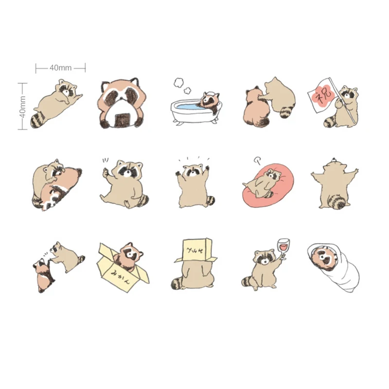 45 шт./кор. Kawaii С нарисованной мордочкой енота Стикеры Скрапбукинг с возможностью креативного самостоятельного выбора между пуля журнал, декоративные клеящаяся этикетка канцелярские принадлежности