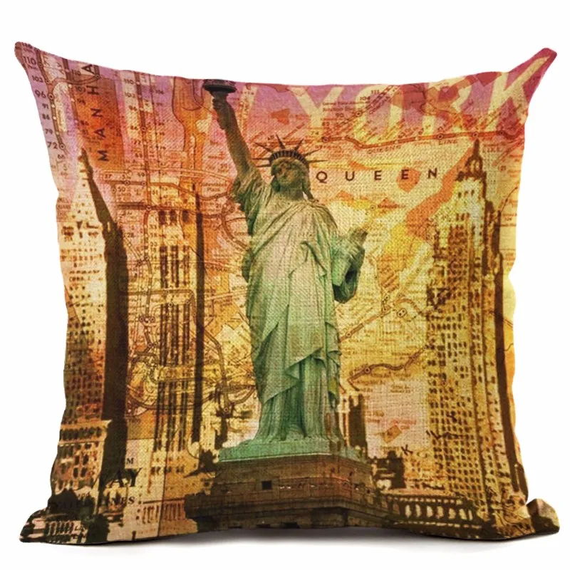 Ретро Скандинавское здание велосипед льняная Подушка Наволочка домашняя собака