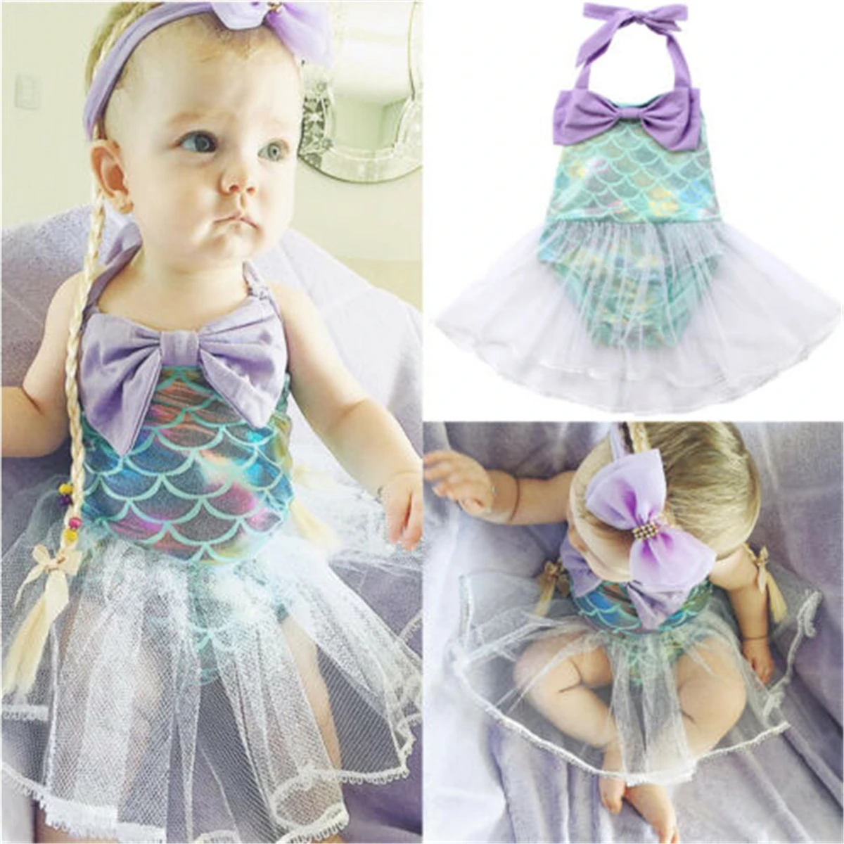

Emmababy Infant Baby Girl Mermaid Bodysuit Swimwear Bikini Swimsuit Bathing Suit Sunsuit Costume