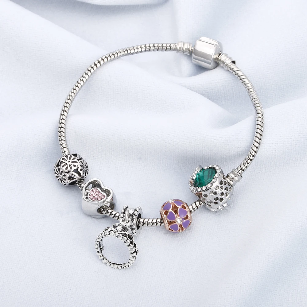 Модный цвет серебра талисман браслет Фиолетовый Кристалл Ангел ключ Радуга