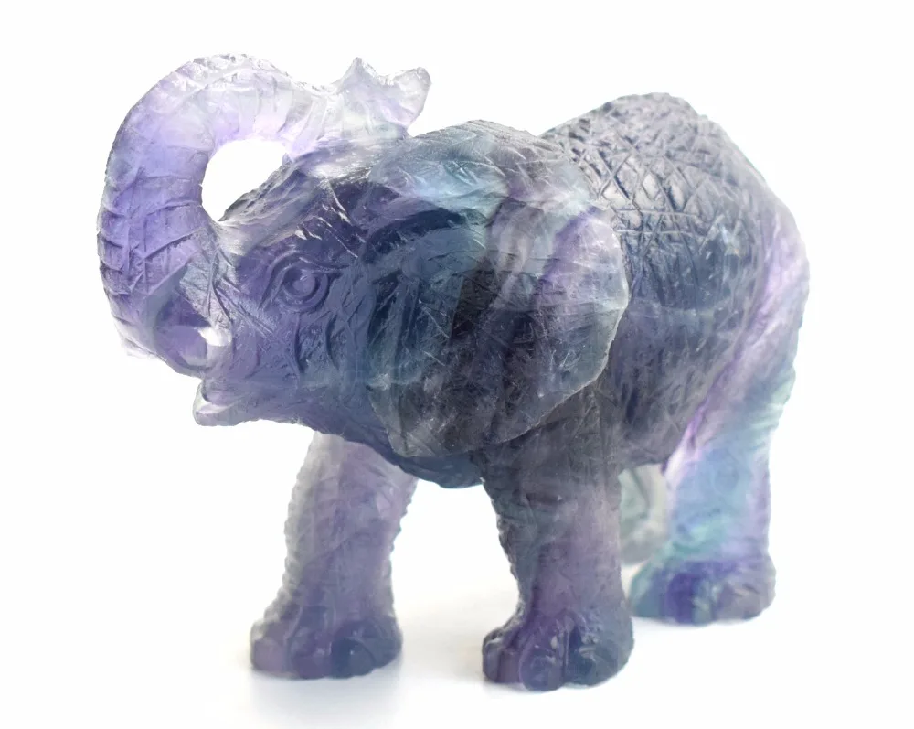 4 дюймовая природная чакра флюорит резной Кристалл Рейки исцеляющий слон фэн шуй