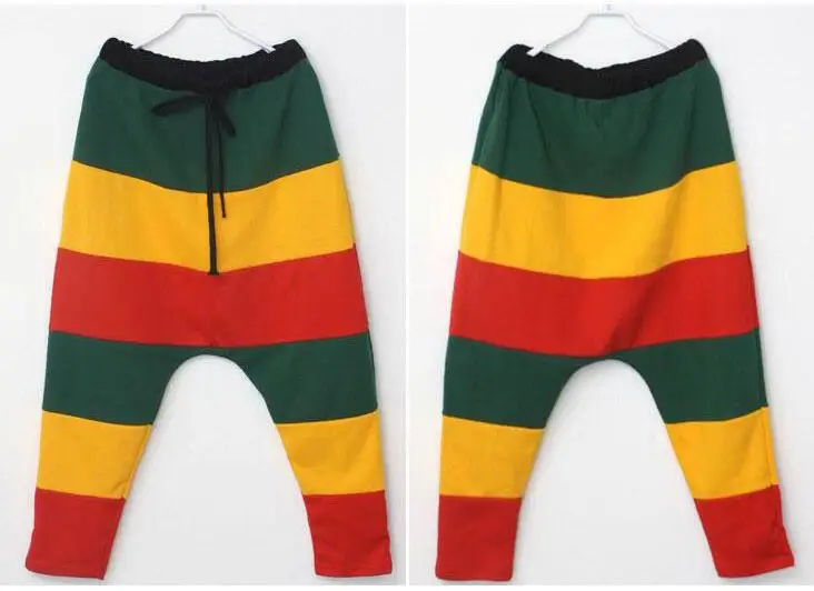 Мужские повседневные брюки в радужную полоску шаровары с большим шаговым швом