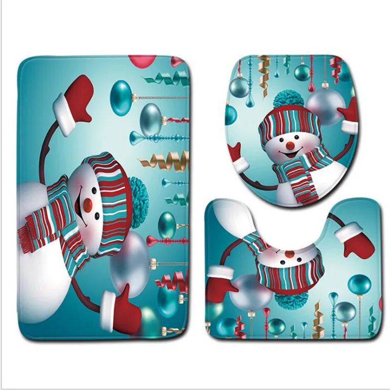 

3 Pcs Bath Mats Christmas Series Anti Slip Bathroom Mat Set Coral Fleece Floor Bath Mats Toilet Rugs
