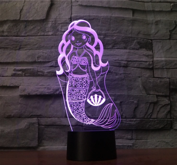 [Seven Neon] Бесплатная доставка Акриловая настольная лампа Русалка 7 цветов 3D Новинка