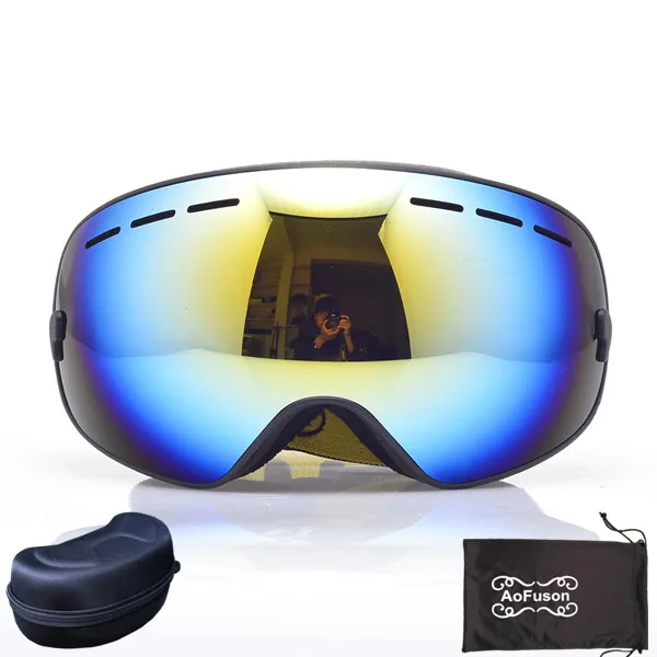 Лыжные очки для сноуборда однослойные противотуманные UV400 большие сферические очки мужские и женские лыжные снегоходные маски снежные очки с коробкой - Color: Color Lens with box
