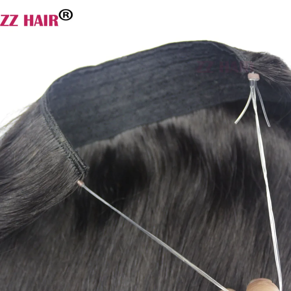ZZHAIR 80 г-200 г 1"-26" машинное производство, remy hair Halo Hair, накладные человеческие волосы, набор из одного предмета, рыбий волос