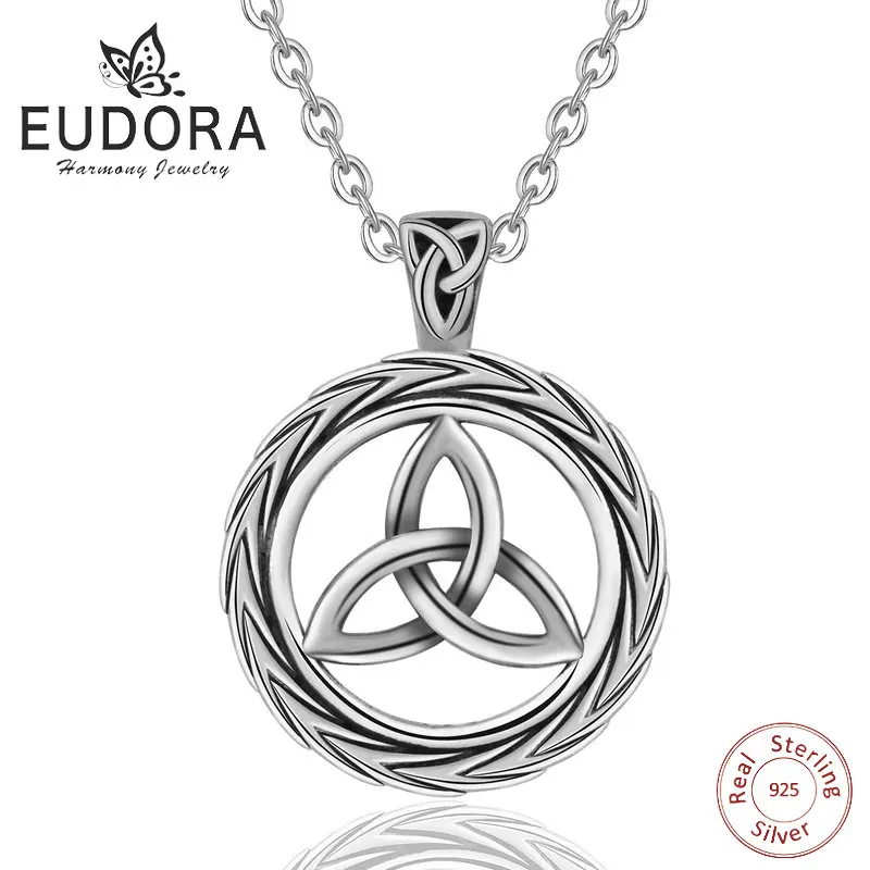 EUDORA 925 Стерлинговое Серебро троица кельтика узел кулон ожерелье Triquete серебро