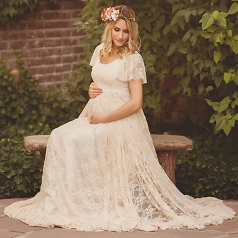 Borntogirl элегантный Средства ухода за кожей для будущих мам Макси Кружево Платья