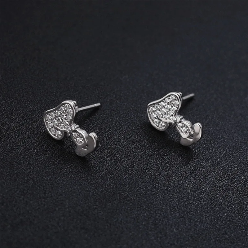 doggy cartoon snooopy full cubic zircon earring 100% 925 Sterling silver Jewelry fashion Hypoallergenic Stud earrings women gift | Украшения
