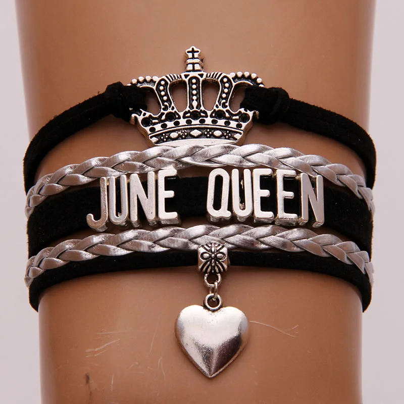 Бесконечность Любовь Королева июня браслеты сердце очарование веревочка черный