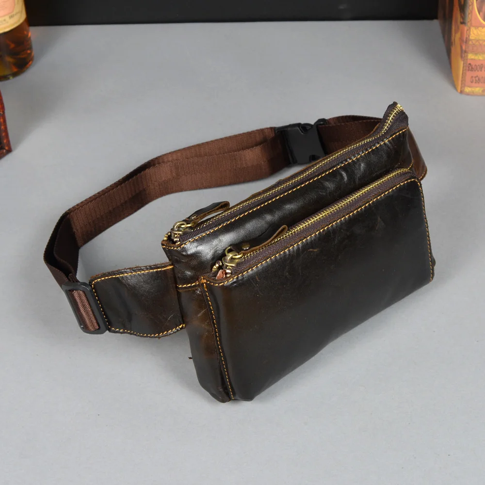 Мужская поясная сумка из натуральной кожи для телефона дорожная Барсетка