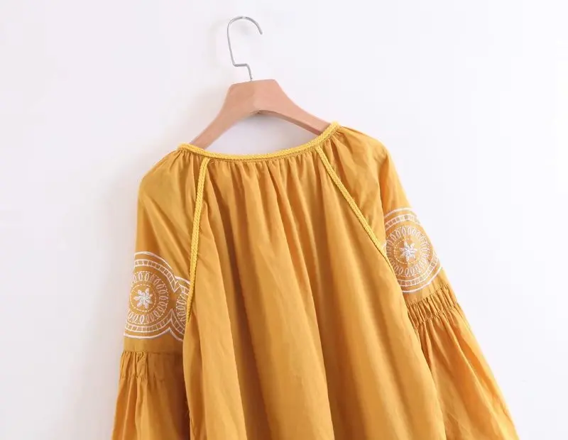 Orang boho мини платье винтажное хлопковое с цветочной вышивкой шикарный фонарь с кисточкой с длинным рукавом Повседневные платья хиппи женское платье