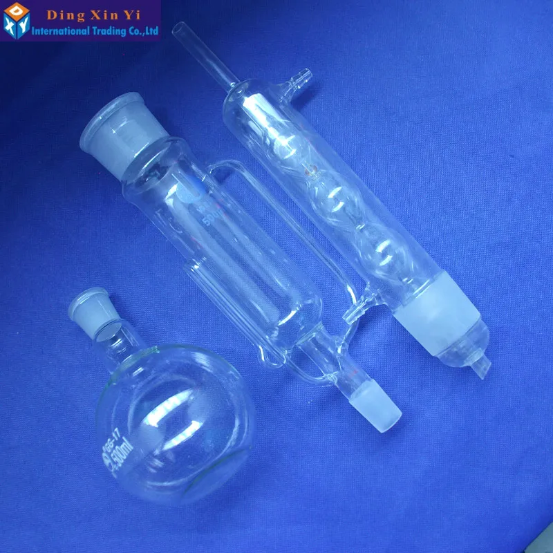 0.5L экстракционное оборудование soxhlet с выпуклой конденсатор, экстрактор soxhlet мл стекло 500, конденсатор и корпус экстрактора, лабораторное стекло ware