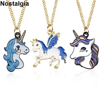 nostalgia fashion unicorn necklace horse enamel pendant chain cartoon unicorn jewelry for girls kids
