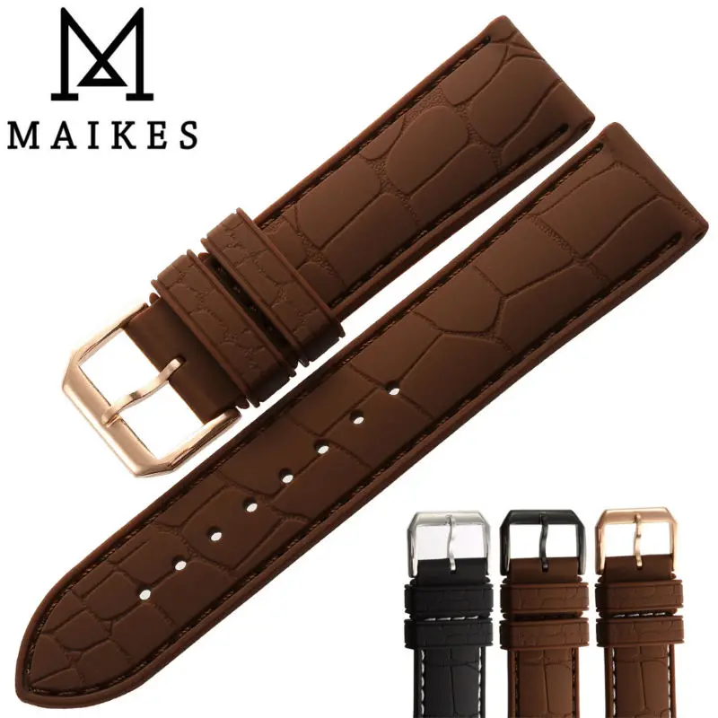 Силиконовый ремешок MAIKES для мужских часов резиновый браслет с пряжкой под