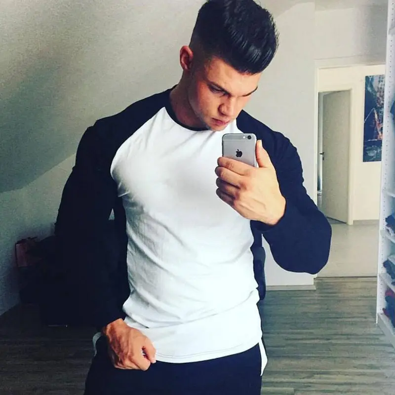 

2017 fall new men long sleeved t shirt cotton gyms Fitness Bodybuilding workout clothing male Casual fashion Brand tees tops
