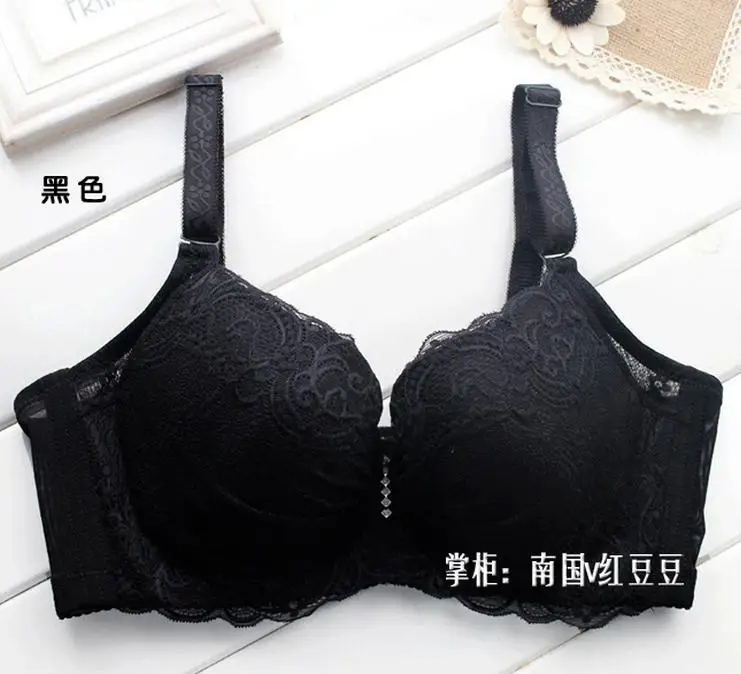 Women Adjustable shoulder strap Gather Push Up Bra .Large size 34/36/38/40/42 CDE cup bra girl embroidered lace flowers bra