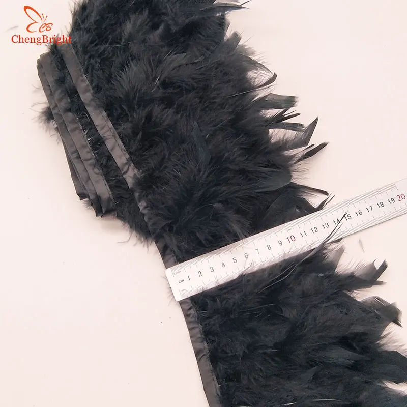 

ChengBright New 2 Yards Turkey Feathers Trim Cloth Sideband Chicken Pheasant Feather Trims Clothing Wedding Feathers Ribbon