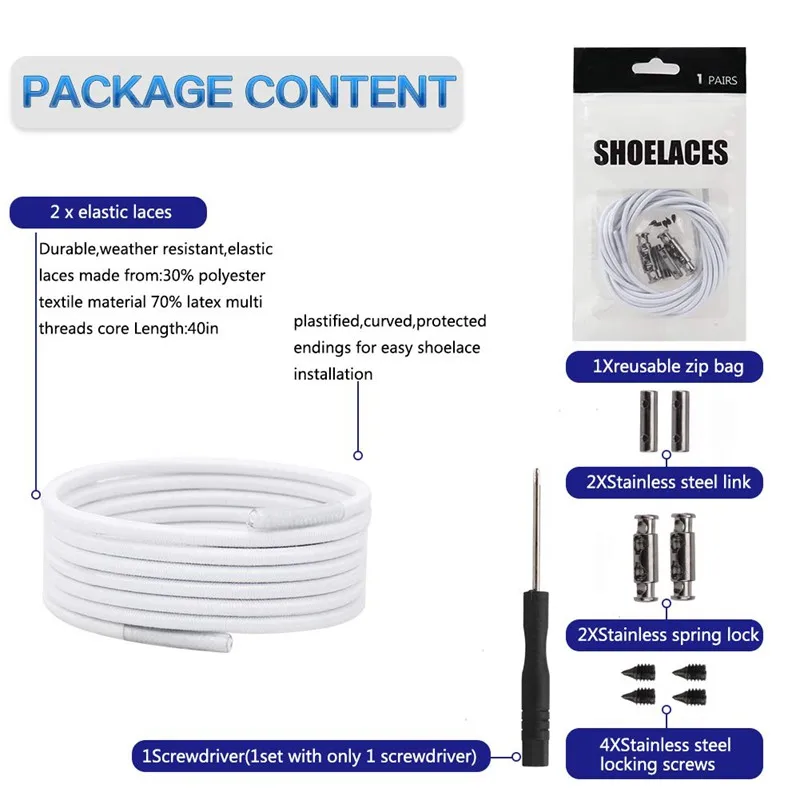 1Pair 18 Color Quick Elastic Shoelaces Metal Lock No Tie Shoe Laces Round Sneakers Shoelace Kids Adult Unisex Lazy Laces Strings