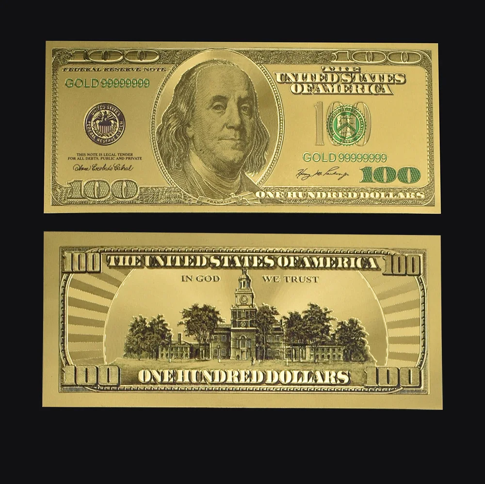 USD Золотая фольга Банкнота с демонстрационной подставкой 100 50 20 10 5 2 1 доллар