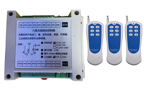 AC220V 6CH 10A RF Wireless Remote Control Switch System Transmitter+Receiver 315/433 MHZ /lamp/ window/Garage Doors | Обустройство