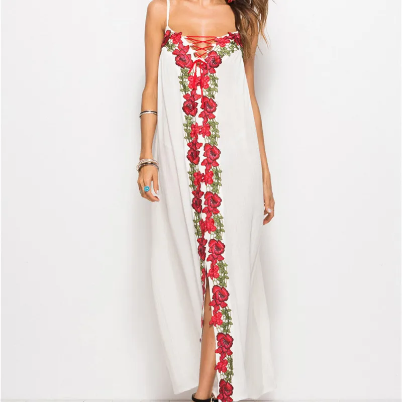 

2019 Women Summer Dress Sexy Bohemian Beach Dresses Bandage Loose White Maxi Dress Oversize