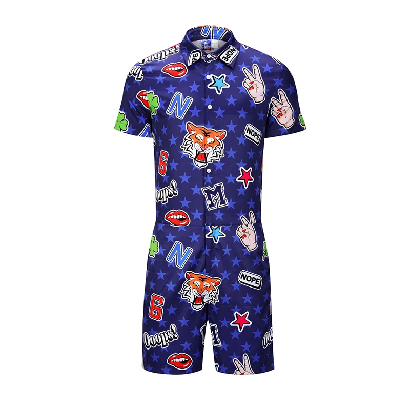 Mr.1991INC Harajuku мужские летние комбинезоны модные с коротким рукавом Комбинезоны 3D принт мультфильм тигровый Комбинезон Цельные наборы