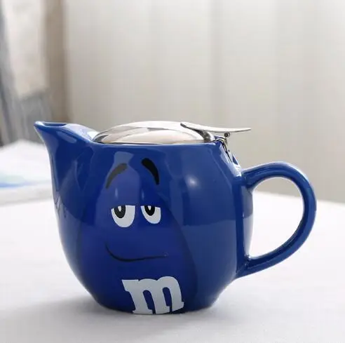M& M bean, большой объем, кофейник, чай для завтрака, молочный горшок с фильтром, керамическая посуда для напитков 500 мл - Цвет: Темно-синий