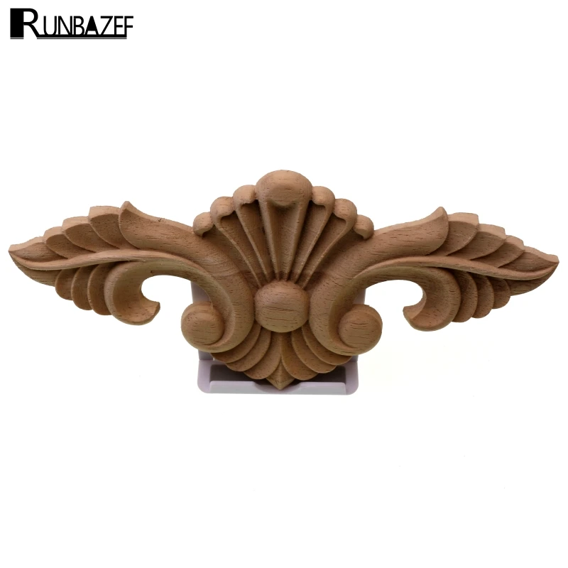 RUNBAZEF Natural Floral Wood Carved Decal Appliques Frame Wall Doors Furniture Woodcarving Decorative Wooden Figurines Crafts | Дом и сад