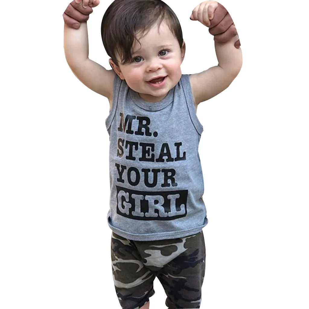 Жилет SAGACE для маленьких мальчиков футболка с буквенным принтом + камуфляжные