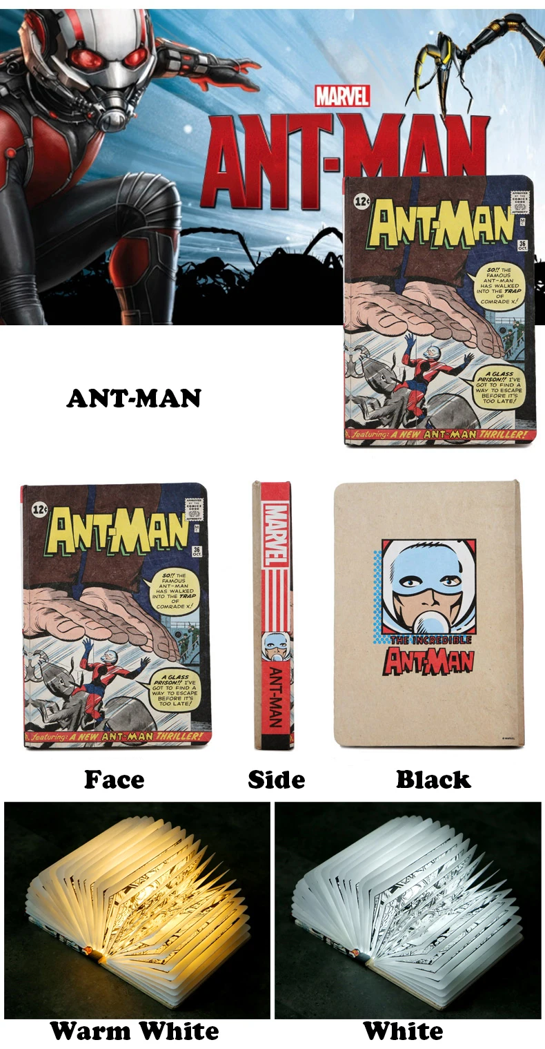 Новинка, ночник, лампа с рисунком Marvel, USB, портативная, в сложенном виде, DuPont, бумажная, Подарочная фигурка, Железный человек, Халк, Тор, Капитан Америка, муравей, Человек-паук, светодиодный светильник, домашний декор, USB, перезаряжаемый, рождественский подарок, детская игрушка, Lampara