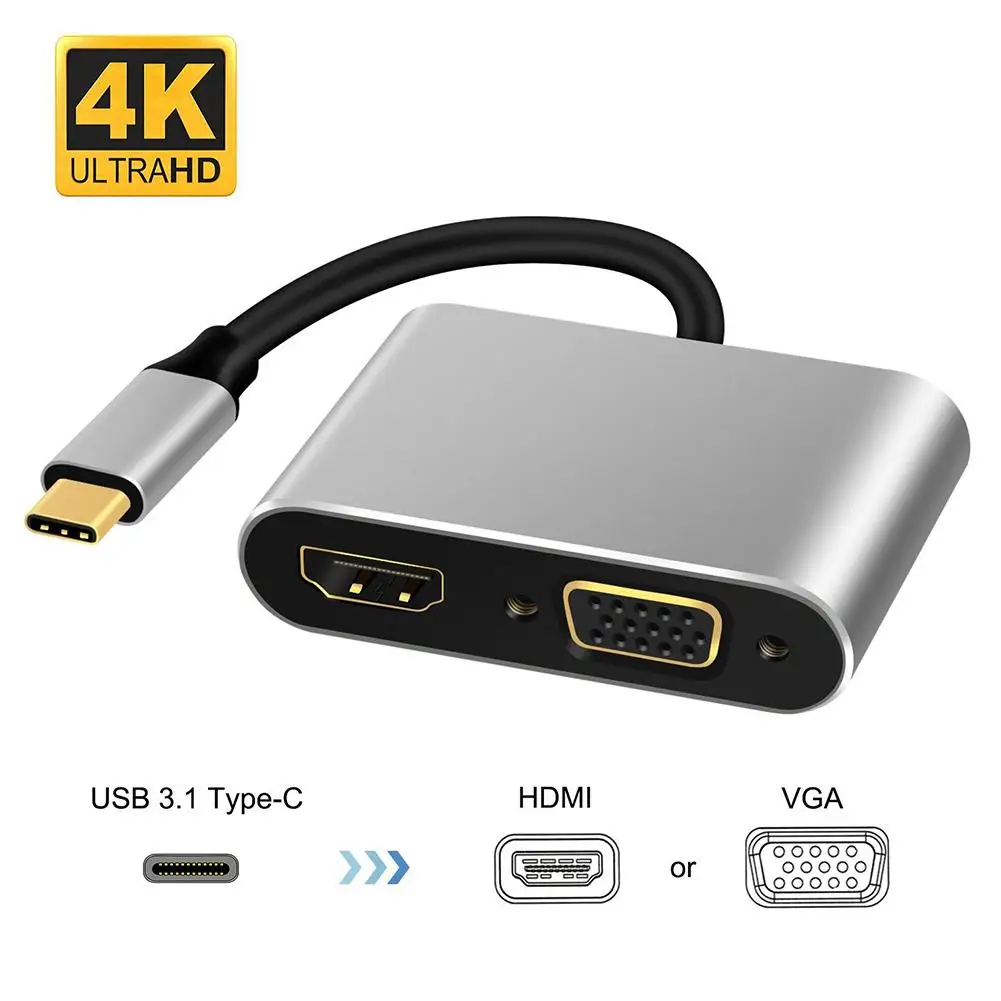 Новый адаптер USB 3 1 Type C на 4K HDMI интерфейс VGA Hub конвертер для Macbook Air Pro