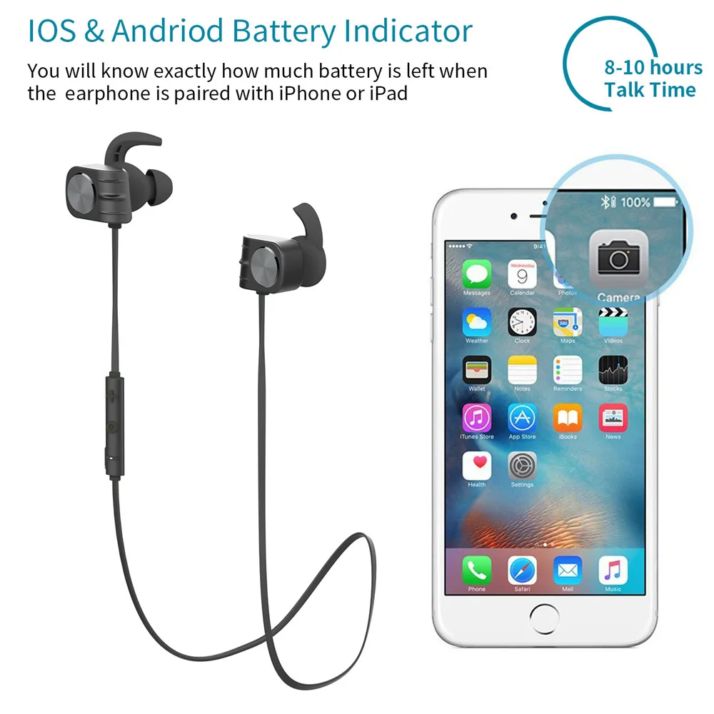 Wireless Headphones IPX5 Waterproof Bluetooth Headphone Sports Bass Magnetic Earphone with Mic for iPhone Samsung Xiaomi Runner |