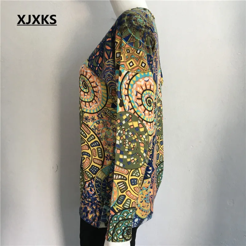 XJXKS женский модный свитер с цветочным принтом, круглым вырезом и длинными рукавами, пуловеры размера плюс, женская одежда, женские топы