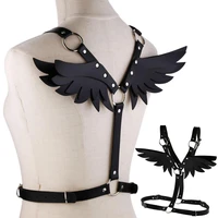 new lovely wings black leather harness punk body chain women strap summer festival lingerie cage harness rave body jewelry