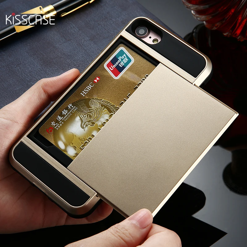 KISSCASE чехол для iPhone 5 5s SE держатель карт ударопрочный жесткий 5C 4S 6 7 8 X S R
