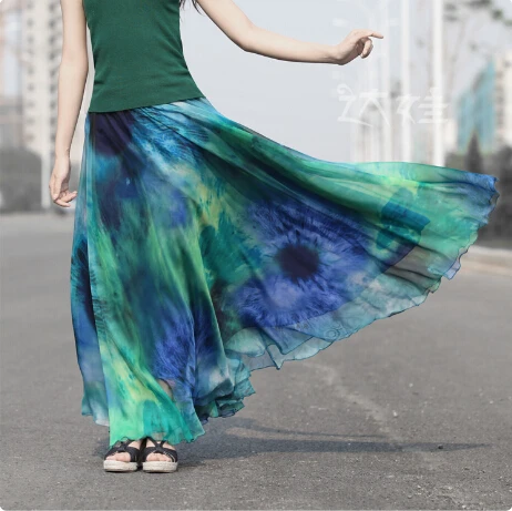 Летние длинные юбки для женщин новинка 2017 плиссированная шифоновая юбка до