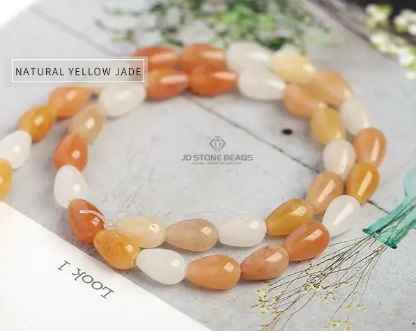 YELLOW JADE Бусины в форме капли из натурального серого агата, браслеты из натурального халцедона, золота, песка, камня, аксессуары, бусины из JD камня, бусины - Цвет: YELLOW JADE