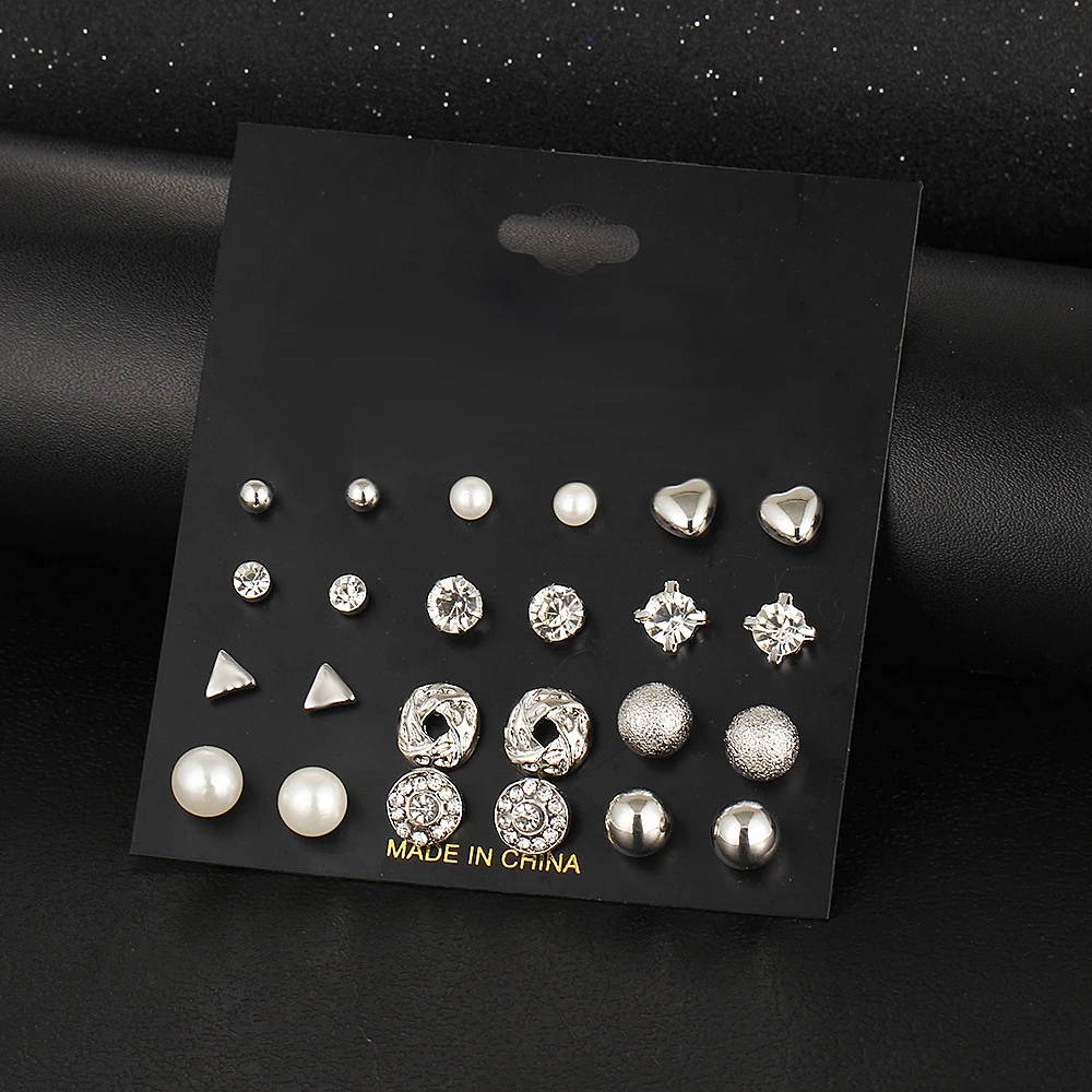 12 шт./компл. круглые серьги гвоздики золотистого цвета из кристаллического