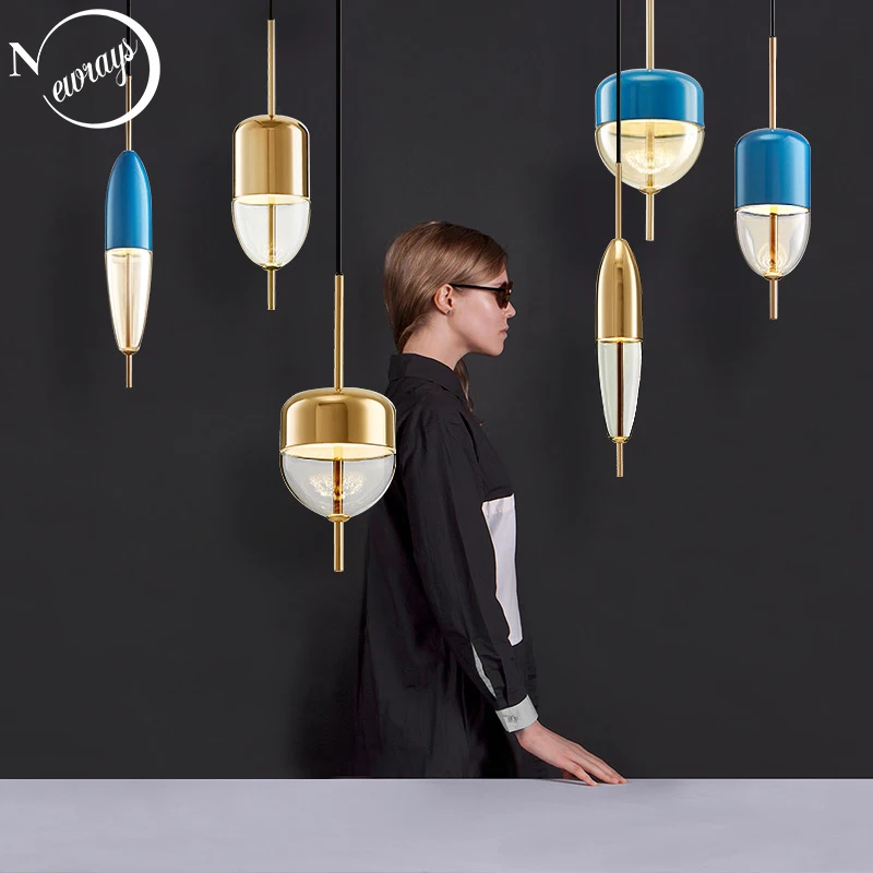 

Modern simple teardrop glass pendant light LED with 2 colors loft creative hanging lamp for living room hotel lobby office shop
