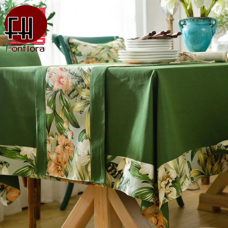 North European Luxury Table Cloth Solid Cotton Linen Fabric With Floral Home Decor Dining Cover Desk Single | Дом и сад