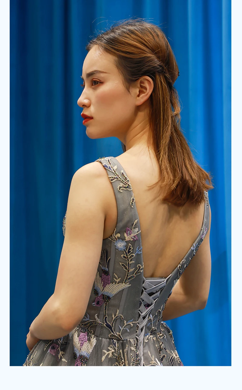 J66790 jancember A-line summer evening dress for women V-neck sexy v-back grey ball gown 2019 женская-одежда платье вечернее