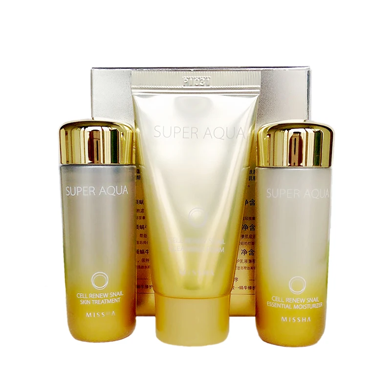 2 шт. MISSHA Super Aqua Cell Renew Snail образец Размер 1 набор (очищающая пена 20 мл + лечение кожи 30